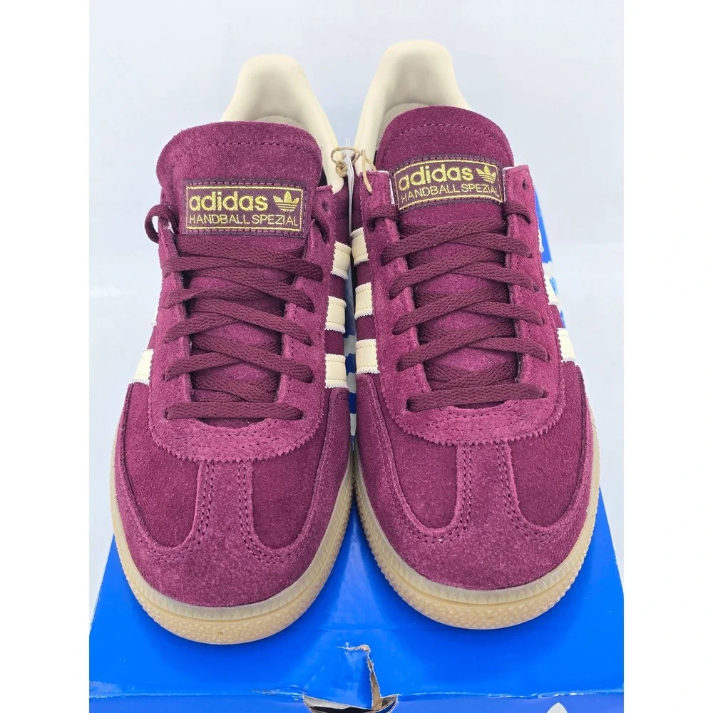 Adidas Handball Spezial W Womens 8.5 Maroon White Suede Sneakers JP8726 -New